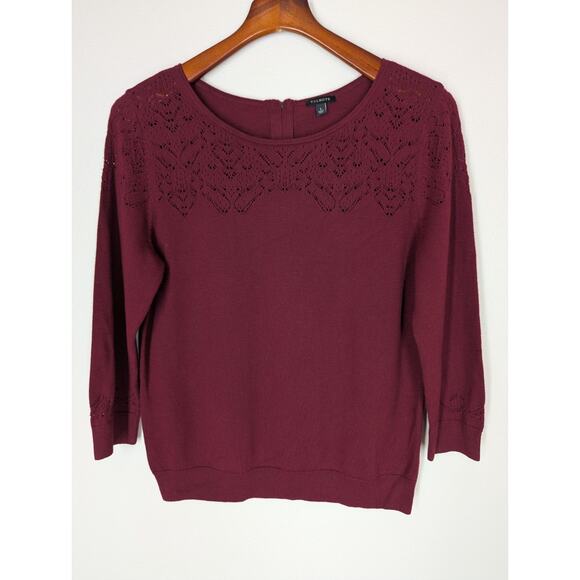 Talbots Women's Large Sweater Red Long Sleeve Open Knit Cotton Blend Zip Back - Picture 1 of 9